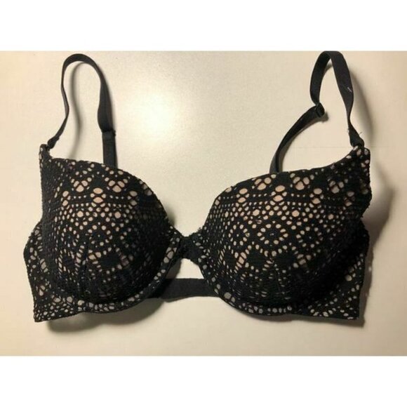 #3413-5 Victoria's Secret Lined Demi/Demi Busted Double Black Bra Sz 32D - Picture 1 of 5